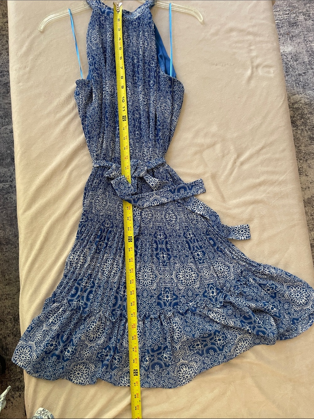 Blue Printed Halter Midi Dress with Waist Tie by Ann Taylor - Picture 9 of 11